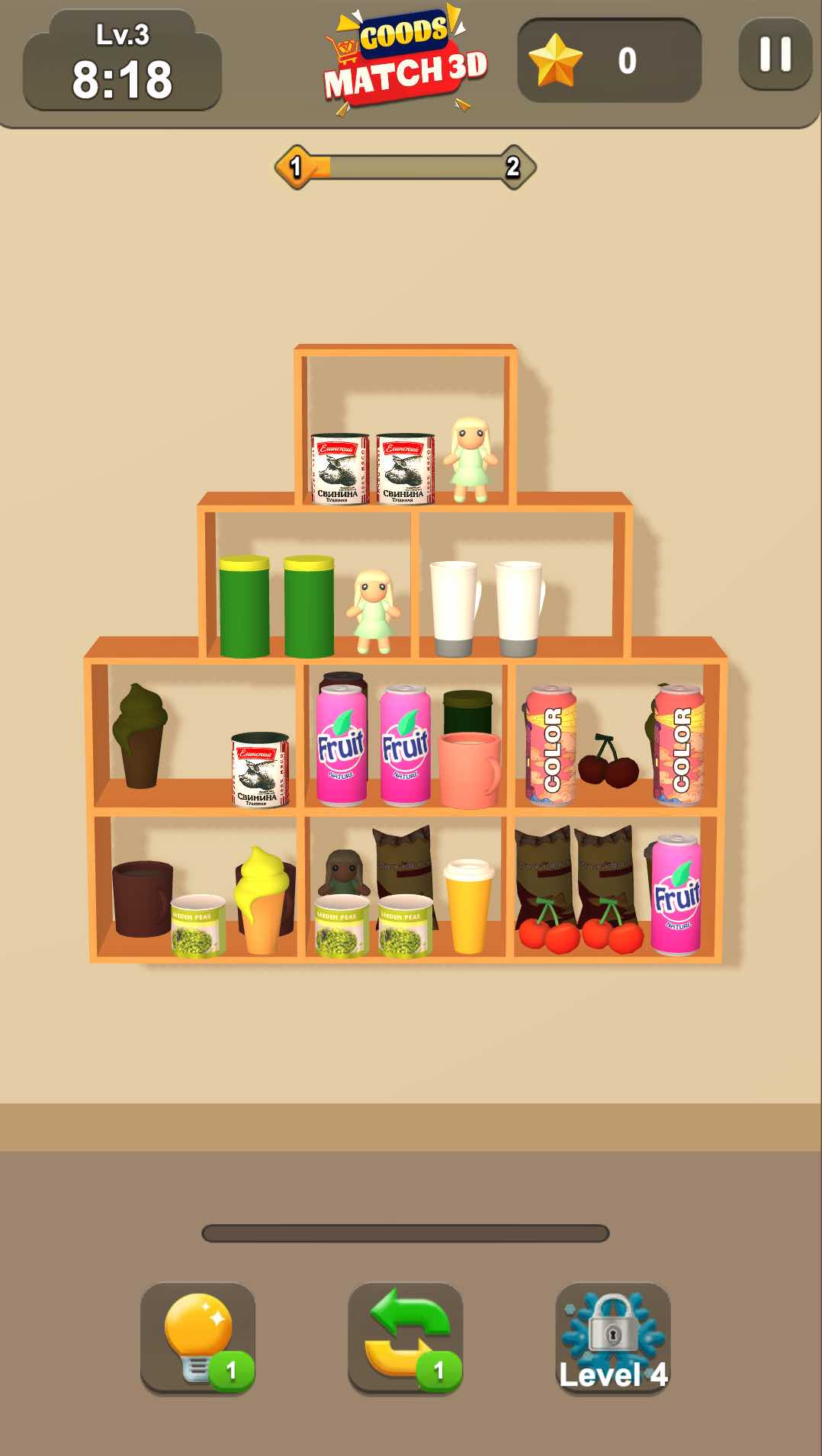Goods Puzzle game interface screenshot - displaying gameplay screen and item sorting