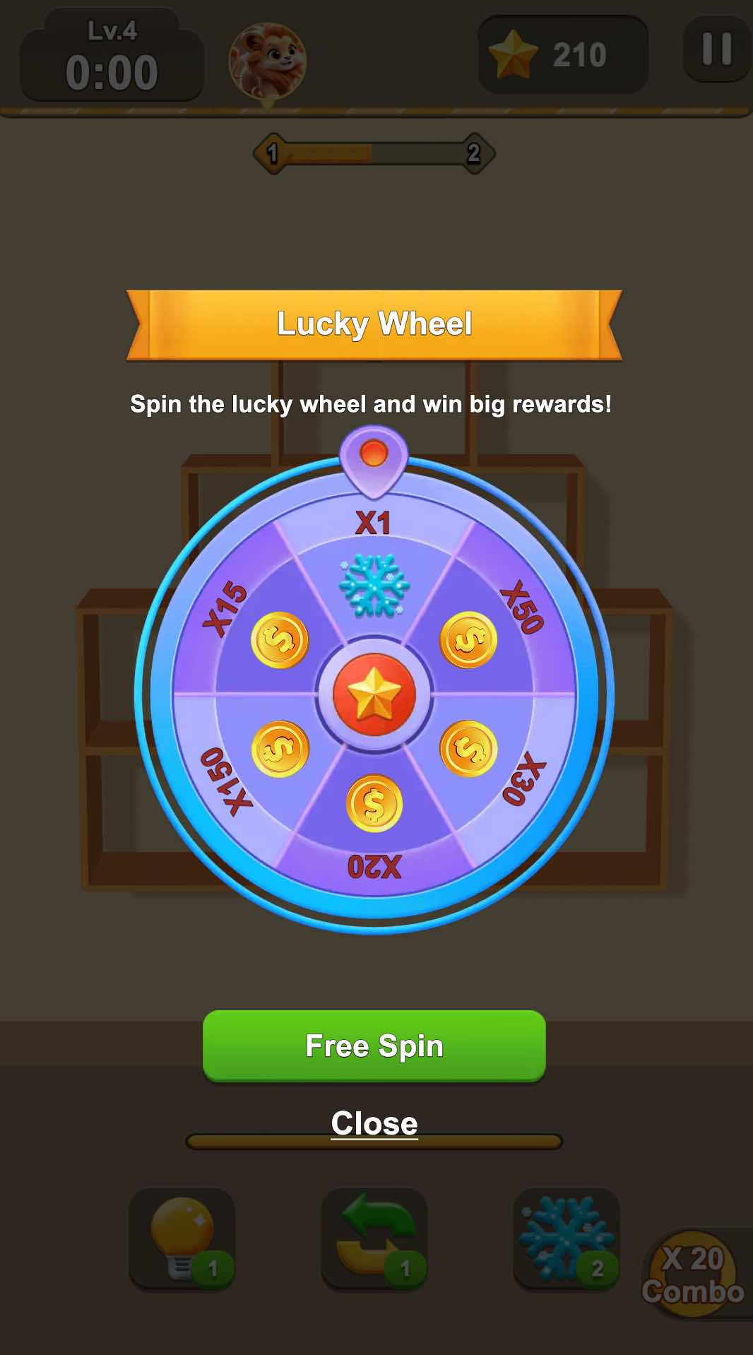 Goods Puzzle lucky wheel screenshot - displaying lucky wheel game and reward system